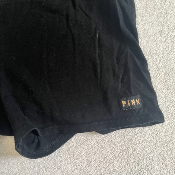 PINK Victorias Secret Women LARGE Spandex Shorts Black High Waisted Glitter Logo - Picture 3 of 8